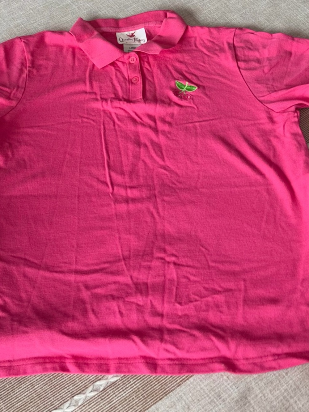 Quacker Factory Hot Pink Polo with Cherry Accent